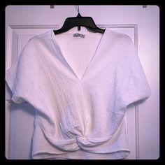 Brand New White Zara Blouse. Never Worn. Nwot Chic V-neck Top For Daytime, Chic Daytime V-neck Top, White V-neck Top For Daytime, Chic V-neck Blouse For Daytime, Zara V-neck Top For Day Out, Zara V-neck Tops For A Day Out, Elegant V-neck Tops For Daytime, Zara Blouse, Zara White