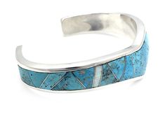 Sterling silver with turquoise, 5/8" wide, size 7 1/4 Turquoise Sterling Silver Cuff Bracelet With Polished Finish, Luxury Sterling Silver Turquoise Bracelet, Luxury Turquoise Sterling Silver Bracelets, Sterling Silver Turquoise Cuff Bracelet With Inlay, Turquoise Sterling Silver Cuff Bracelet With Inlay, Turquoise Cuff Bracelet With Polished Finish, Modern Turquoise Cuff Bangle Bracelet, Modern Turquoise Cuff Bangle, Blue Polished Bangle Cuff Bracelet