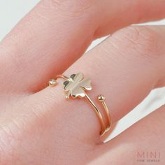 "Minimalist ring with 14K solid gold clover leaf & floral & flower jewelry is handmade per your order. Customers love to buy personalized & custom minimalist and delicate style wedding, engagement, promise and she said yes ring items like our cute jewelry for special occasions (expecting, wedding, bachelorette party, promoted to, remembrance, bridal shower, thank you or special day (thanksgiving, mother's day, christmas, fathers day, xmas, valentine's day, anniversary, summer, winter, halloween, Four Leaf Clover Ring, Delicate 14k Gold Stackable Flower Ring, Dainty Adjustable 14k Gold Flower Ring, Minimalist Flower Jewelry For Promise, Minimalist Flower-shaped Promise Jewelry, Stackable 14k Gold Flower Ring For Anniversary, 14k Gold Stackable Flower Ring For Anniversary, Delicate 14k Gold Promise Flower Ring, Minimalist Gold Flower Ring In Sterling Silver