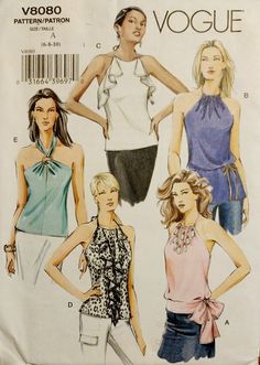 three women's tops and shorts sewing pattern, with one woman in the front