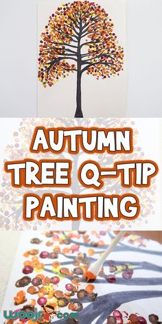 an autumn tree q - tip painting project for kids