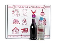 the holiday spirits wine calendar is displayed in front of it's packaging and its contents