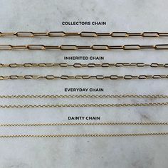 A simple, timeless chain that reminds us of a dainty version of an antique watch chain you might have inherited from your great-grandparents. It layers well with others and is sturdy enough to hold a whole charm collection or your favorite statement pendant. 14K gold-filled or sterling silver 2.5-millimeter flat cable chain. Pendants NOT included, shown for reference. *Note: These chains do not come with a jump ring on the end — the clasp hooks directly into the chain link. This allows for your Necklace Layers, Charm Collection, Bronze Earrings, Antique Watches, Casting Jewelry, Birthstone Bracelets, Handcrafted Necklace, Turquoise Rings, Birthstone Earring