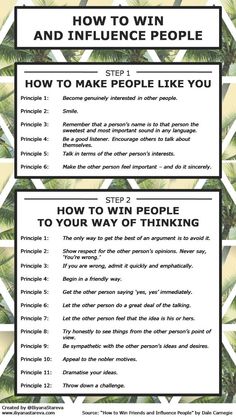 two green leafed posters with the words how to win and what to make people like you