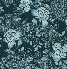 sample irina navy floral blooms wallpaper from the happy collection by brewster 1 A Street Prints, Happy Wallpaper, Wallpaper For Sale, Navy Wallpaper, Teal Wallpaper, Blue Backdrops, Contemporary Wallpaper, Botanical Wallpaper, Stunning Wallpapers