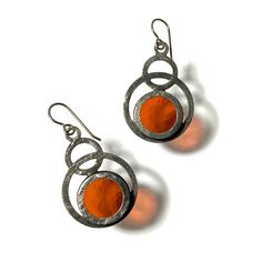 SUNSET CORAL ECLIPSE EARRINGS Eclipse Earrings, Coral Earrings, Oxidized Sterling Silver, The Process, Ear Wires, Stained Glass, Stain, Bubbles, Coral