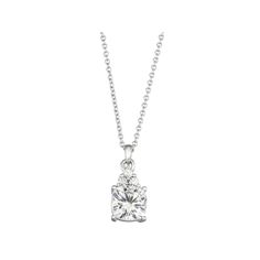 Beautifully decorated with lab-created moissanite gemstones, this Charles & Colvard pendant is the perfect way to finish any outfit.Click on this JEWELRY & WATCHES GUIDE to learn about fit, styles, materials and more! Pendant size: 5/8"L x 1/4"W Chain length: 16 in. + 2-in. extender Chain type: cable Metal: 14k white gold Plating: rhodium Finish: polished Packaging: boxedSTONE DETAILS Stone type: lab-created moissanite Total weight: 1 3/4 ct. Center stone weight: 1 3/4 ct. Center stone size: 7 mm x 7 mm Shape: cushion cut Setting: prong Gemstones may have been treated to enhance their appearance. Special care may be required. Please visit our Gemstone Treatment & Special Care Guide for more information. Image(s) may be enlarged to show detail. Please note, due to the high value of this ite Moissanite Necklace With Center Stone In Round Cut, Diamond Necklace With Center Stone In Fine Jewelry Style, White Gold Diamond Necklace With Center Stone As Gift, Fine Jewelry Diamond Necklace With Center Stone, White Gold Necklaces With Center Stone For Anniversary, Fine Jewelry Pendant Necklace With Center Stone, Formal Sterling Silver Necklace With Center Stone, Sterling Silver Necklace With Center Stone For Weddings, Sterling Silver Pendant Necklace With Center Stone