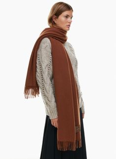 THE CLASSIC SCARF | Aritzia Blanket Scarves, Classic Scarf, Scarf With Fringe, Orange Scarf, A Rectangle, Triangle Scarf, Red Scarves, Blanket Scarf, Fringe Trim