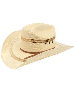 100% bangora straw. Cattleman crease. 4.5" Crown. 4.25" Brim. Vented crown with eyelet vents. Ribbon hat band with Ariat pendant. High Crown Straw Hat For Rodeo In Summer, Western Style Rigid Straw Hat For Rodeo, Western High Crown Straw Hat For Beach, Adjustable High Crown Straw Hat, Western Straw Hat With High Crown For Ranch, Kentucky Derby Straw Hat For Ranch, Western High Crown Straw Hat For Ranch, Western Style High Crown Straw Hat For Ranch, Summer Straw Hat For Western Events With Single Vent