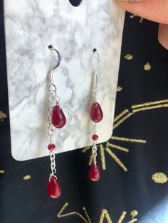 Twilight-inspired earrings, great for a vampire-ish edge to your outfit. Earring hooks are plated in silver. Made thoughtfully in Eugene, OR. Vampire Earrings, Blood Drop, Droplet Earrings, Earring Hooks, Jewelry Earrings Dangle, Piercings, Etsy Earrings, Dangle Drop Earrings, Dangle Earrings