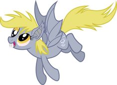 an image of a cartoon pony with yellow hair and big eyes flying through the air