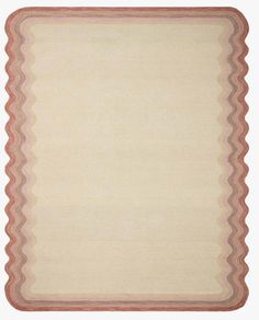 an area rug with scalloped edges in beige and pink colors on a white background