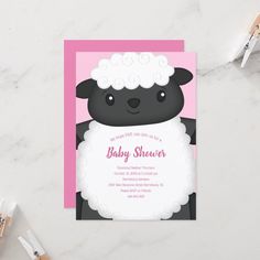 a baby shower card with a sheep on it