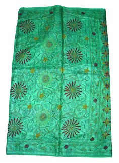 About this item Vintage Indian Indian West Bengal Saree 100% Pure Silk Tie & Dye Sari Kantha What A Beautiful Masterpiece Of A Saree. Base Fabric Is Pure Silk In Turquoise Color With Amazing Tie And Dye Work. All Over Saree Adorned With Floral And Paisley Design With Multi Color Thread Work. Traditional Kantha Work Is The Highlight Of The Saree. Kantha : Kantha Is A Hand Embroidery Style Traditionally Practiced By Rural Womenfolk In State Of West Bengal. Kantha Embroidery Is Recognized By Ru Green Embroidered Fabric With Dori Work, Green Embroidered Fabric With Dori Work For Navratri, Green Bohemian Dupatta With Motifs, Bohemian Green Dupatta With Motifs, Embroidered Turquoise Dupatta For Diwali, Turquoise Embroidered Dupatta For Diwali, Bohemian Embroidered Green Dupatta, Green Bohemian Chanderi Embroidered Fabric, Green Bohemian Embroidered Chanderi Fabric