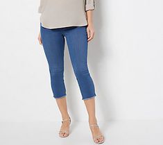 It's flat-out obvious that these Primabelle cropped jeggings are the key to a cute-yet-comfy look. Just look at them! From Belle by Kim Gravel. Stretch Cropped Jeans For Fall, Stretch Cropped Jeans With Frayed Hem, Stretch Cropped Leg Pants With Frayed Hem, Stretch Cropped Pants With Frayed Hem, Cropped Stretch Pants With Frayed Hem, Stretch Pants With Cropped Leg And Frayed Hem, Stretch Cropped Leg Jeggings, Spring Casual Comfort Stretch Jeggings, Casual Spring Jeggings With Comfort Stretch