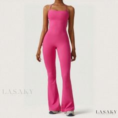 Lasaky - Quick-Dry Bodysuit Yoga Wear for a Seamless and Comfortable Workout Experience, featuring a High-Waisted Flared Pants for Dance and Fitness Activities Fitted Seamless Jumpsuits And Rompers For Yoga, Stretch Unitard For Pilates, High Stretch Jumpsuits And Rompers For Yoga In Summer, Summer Yoga High-stretch Jumpsuits And Rompers, Summer Yoga Jumpsuits And Rompers With High Stretch, Spring Yoga Stretch Jumpsuits And Rompers, Spring Stretch Jumpsuits And Rompers For Yoga, Fitted Athleisure Backless Jumpsuits And Rompers, Fitted Backless Jumpsuit For Workout