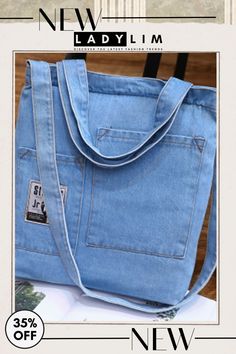 Casual Plain Ripped Large Capacity Shoulder Tote Bag Ripped Jeans Designs, Sac Tote Bag, Jeans Design, Denim Shoulder Bag, Womens Ripped Jeans, Cotton Handbag, Denim Pattern, Bags Casual, Denim Handbags