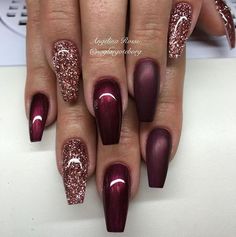 Matte Glitter Gel Nails, Copper Nails For Fall, New Years Eve Nails Ideas Classy, Party Nails New Years Eve, January Nails Ideas Acrylic, New Year's Eve Nails, Most Beautiful Nails, Rose Gold Nails, Burgundy Nails