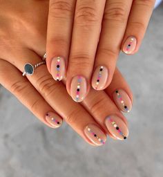 Spring Pedicure Ideas 2023, Color Dot Nails, Nail Ideas Toes, Gel Manicure Designs Short Nails, Pretty Nails Spring, Southwest Nails, Dot Nail Designs, Short Nail Manicure, Cute Summer Nail Designs