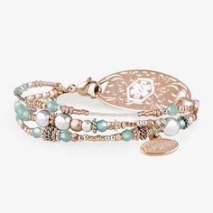 Sterling silver, rose gold tone, and teal beads balance perfectly in our Rhythm and Blues medical ID bracelet. Pair this interchangeable medical alert bracelet with your favorite Lauren's Hope medical ID tag for safety with style. Medical Alert Jewelry, Medical Alert Bracelet, Diamond Engagement Band, Stainless Bracelet, Medical Id Bracelets, Medic Alert Bracelets, Ground Pools, Medical Bracelet, Rose Tone