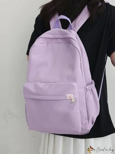 BirdinBag - Preppy Solid Color Medium Classic Backpack with Adjustable Strap Korean Bag, Preppy Backpack, Animal Backpacks, Animal Bag, Purple Backpack, Purple Bag, Colorful Backpacks, Style Preppy, Shoulder Backpack