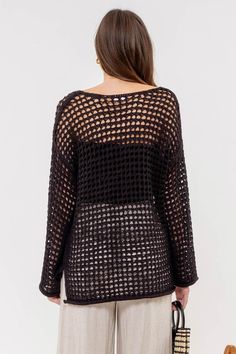 Be cute and casual in this oversized sheer crochet pullover. Absolutely perfect top to accompany a short or long tank underneath. Pairs perfectly with whatever bottom that floats your boat! 65% Acrylic, 35% Nylon Crochet Pullover Sweater, Crochet Pullover, Spring Knits, Denim Short Dresses, Long Tank, Love Black, Curvy Dress, Black Crochet, Skirt Leggings