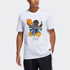 Men's adidas x LEGO Crossover Dame Ss . Mitchell Funny Blocks Printing Basketball Sports Short Sleeve White T-Shirt HA7057 Relaxed Fit Three Stripes T-shirt For Sports, Adidas Logo T-shirt For Streetwear, Sporty Adidas Cotton T-shirt, Casual Three Stripes T-shirt For Sports Events, Adidas Cotton Activewear, Adidas Cotton Sporty Activewear, Casual T-shirt With Front Print For Sports Events, Adidas T-shirt With Logo For Sports Season, Sportswear T-shirt With Graphic Print For Light Sports