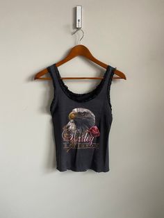 Harley Davidson cropped tank top Super RARE as it is from 194 slightly cropped in design model is 5'5 Harley Davidson Crop Top, Vintage Tank Top For Spring Streetwear, Fitted Grunge Crop Top Tank, Fitted Grunge Style Crop Top Tank, Retro Fitted Tank Top, Gray Fitted Edgy Tops, Edgy Fitted Gray Tops, Fitted Grunge Tank Top For Spring, Vintage Fitted Tank Top