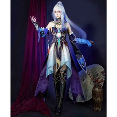 Anime Style Cosplay Costume In Purple For Fantasy Events, Blue Fantasy Cosplay Costume For Cosplay Events, Blue Fantasy Cosplay Costume For Events, Anime Style Purple Cosplay Costume For Fantasy Events, Fantasy Blue Cosplay Costume, Blue Fantasy Cosplay Costume, Anime Style Purple Costume For Fantasy Events, Blue Anime Costume Accessories For Fantasy Events, Purple Fantasy Cosplay Costume For Events