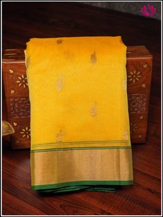 Chanderi Silk Saree in Yellow and Green 1 Yellow Saree Green Border, Yellow Silk Saree, Saree Color Combinations, Regal Elegance, Yellow Saree, Aesthetic Board, Latest Sarees