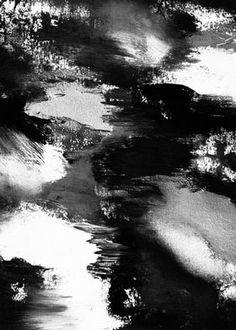 black and white abstract painting with clouds in the sky