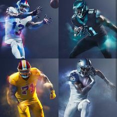 four different football players are shown in this composite image