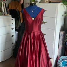 Maroon Satin Formal Gown. Tulle Layers Underneath And Has Pockets! Only Worn Once And In Fantastic Condition. Satin Formal Gown, Satin Gown, Formal Gown, Satin, Womens Dresses, Red, Dresses, Women Shopping, Color