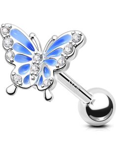 PRICES MAY VARY. 【Helix Piercing Jewelry】1PC 16G 925 Sterling Silver Helix Earrings, Blue Butterfly Elements Paved Shiny Clear CZ, Make the Helix Piercing Jewelry More Fashionable and Beautiful 【Gauge of Tragus Piercing Jewelry】 Bar Thickness of this Tragus Earring is 16G/1.2mm and the Bar Length is 6mm, the Ball Size is 4mm. 【Material of Cartilage Jewelry】The Cartilage Earring is made of 925 Sterling Silver, Nickle and Lead-free, Harmless to your Body Piercing, High Polished Surface, Convenient Cute Cartilage Earrings, Jewelry Bar, Conch Piercing Jewelry, Tragus Piercing Jewelry, Helix Piercing Jewelry, Cartilage Jewelry, Tragus Earring, Cartilage Earrings Stud, Tragus Piercing