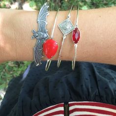 Frosted Willow Personalized Bangle Bracelets and Charm Bangles – FrostedWillow Gothic Bracelet, Personalised Bangle, Jewelry Gothic, Bracelet Set Silver, Vampire Bat, Goth Jewelry, Bangle Bracelet Set, Red Bracelets, Bracelet Online