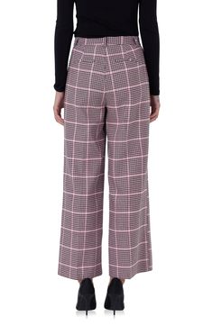 A cheery shade of pink updates the houndstooth check of high-waist pants that exemplify a softer approach to corner-office attire. 60% polyester, 40% rayon Hand wash, dry flat Imported Chic Plaid Houndstooth Pants, Wide-leg Plaid Pants With Houndstooth Pattern, Spring Wide Leg Houndstooth Pants, Chic Houndstooth Pants For Workwear, Wide Leg Houndstooth Pants For Work, Spring Houndstooth Wide Leg Pants, Wide Leg Houndstooth Pants For Business Casual, Business Casual Wide Leg Houndstooth Bottoms, Houndstooth High-waisted Pants For Work