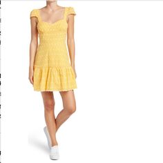 Betsey Johnson Mini Dress -Nwt Size M -Measures Approx. 21" Long (Under Arm To Hem) And 33" Across Bust -Yellow And White Eyelet Detailing -Short Cap Sleeve, Ruffled Hem , Elastic Back -Msrp $ 109 Happy To Answer Any Questions. Offers Always Welcome D 156 Tags- Summer ,Spring, , Cute , Pretty, Trendy, Stylish, , Short, L, Flowy, Party, Event, Casual, Special Occasion, Boho, Bohemian, Daytime, Everyday, Date, Girls Day, Warm Weather, ,Vacation, Travel, Chic, Neutral , Colorful, Cheerful, Fun , La Casual Yellow Mini Dress With Ruffles, Casual Yellow Sundress With Ruffles, Yellow Casual Sundress With Ruffles, Casual Yellow Ruffled Sundress, Fitted Yellow Sundress With Ruffles, Casual Mustard Mini Dress For Spring, Yellow Fitted Sundress For Daywear, Yellow Knee-length Casual Sundress, Trendy Yellow Beach Sundress