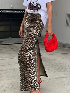 Cotton Leopard Print Split Midi Dress Skirt Streetwear, Long Skirt Summer, High Waist Long Skirt, Leopard Print Skirt, Denim Skirt Women, Water Usage, Long Skirts For Women, Printed Cotton Dress, Printed Maxi Skirts