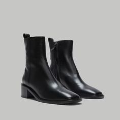 The City Boot Black – Everlane German Dress, Everlane Shoes, Breaking In, Square Toe Boots, Black Leather Ankle Boots, Modern Square, Oversized Jacket, Boots Fall, Cropped Denim