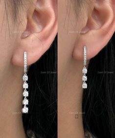 Round Diamond Moissanite Diamond Earring For Her, Diamond Earring, Diamond Drop Earring, Round Moissanite Diamond Earring Drop Diamond Details: Round Moissanite 4mm (0.25 Approx.) Each. Diamond Color: D-E-F Diamond Clarity: VVS Small Stones On hoop:- 1.30-1.40 mm Approx. Round Moissanite Diamonds Weight: 0.50Ct Approx Total Diamond Color: D-E-F Diamond Clarity: VVS Also Available In Other Shapes, Please DM for customization. msg me for more information or customization. Why buy Moissanite over D 2nd Earrings, Round Diamond Earrings, Gold Earrings Wedding, Earrings Stone, Earrings Trendy, Moissanite Necklace, Moissanite Earrings, Vs Diamond, Earrings Elegant