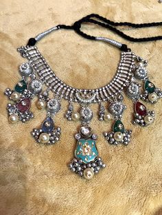 Boho Necklace,Stone Necklace,German Silver Necklace, Handmade SLA ,Silver Look Alike,Indian Fusion Jewelry, Festive SLA Jewelry Fusion Ring, Tropical Earrings, Sabyasachi Jewellery, Elephant Earrings, Necklace Stone, Traditional Earrings, Pakistani Jewelry, Indian Earrings, German Silver