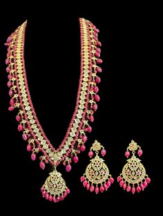 Gold plated Rani haar earrings set  length on each side 13.8 inches  real ruby beads used  clear stones - Cz Polki  earrings 2.3 inches Kundan Chandbali Jewelry With Stones, Festival Chandbali Earrings In Cubic Zirconia, Festive Chandbali Cubic Zirconia Jewelry, Temple Jewelry Earrings With Stones For Celebration, Temple Jewelry With Stones For Diwali, Ruby Chandbali Jewelry Sets With Stone Work, Ruby Chandbali Jewelry Set With Stonework, Chandbali Ruby Jewelry Sets With Stone Work, Temple Jewelry Chandbali With Stones