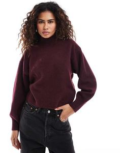 Monki knitted turtleneck sweater in burgundy | ASOS Burgundy Knit Sweater Outfit, Fitted Soft Knit Cropped Sweater For Fall, Trendy Turtleneck For Layering With Crew Neck, Trendy Turtleneck For Fall Layering, Cozy Fit High Neck Top For Fall, Classic Knit Turtleneck For Fall, Trendy Fall Turtleneck Cardigan, Classic Cropped Sweater For Fall Layering, Fall Casual Turtleneck With Ribbed Collar