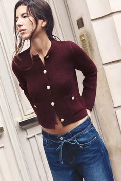 GOLDEN BUTTON KNIT CARDIGAN - Maroon | ZARA United States 2023 Wishlist, Burgundy Cardigan, Zara Cardigan, Waistcoat Dress, Cardigan Sweater Dress, Shirt Blouses Tops, Zara Sweater, Leather Shirt, Leather Coat