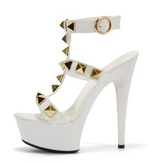 Shop White Rivet T-Strap Stiletto Heels Platform Sandals Strappy Dance Sandals color White for Anniversary, Big Day, Dancing Club, Music Festival, Night Club with worldwide Free shipping & Free return. Summer T-strap Heels With 4-inch Heel, Summer T-strap Sandals With 4-inch Heel, Party Sandals With 4-inch Heel And T-strap, White High Heel T-strap Sandals With Heel Strap, White T-strap High Heel Sandals With Heel Strap, White High Heel T-strap Sandals, Summer T-strap Heels, Party T-strap Sandals With Heel Strap, Party T-strap Sandals With Buckle Closure