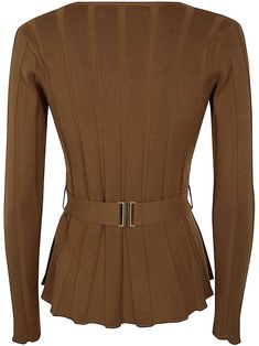 Deep Round Neck Sweater from BlugirlComposition: 62% Viscose, 38% Polyester Chic Belted Tops For Fall, Luxury Fitted Fall Tops, Luxury Fitted Tops For Fall, Designer Tops For Work In Fall, Belted Tops For Fall, Fitted Belted Tops For Fall, Fitted Long Sleeve Belted Top, Versace Leather Jacket, Italian Romance