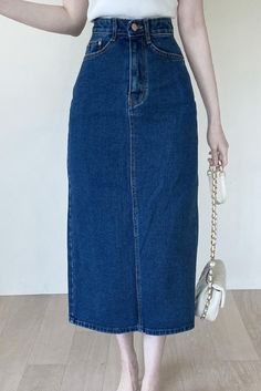 fiona Fit Denim H Line Long Skirt | Denim for Women | KOODING Spring Denim Jeans For Everyday Use, Casual Bottoms For Everyday Use, Casual Everyday Jeans For Spring, Casual Jeans For Everyday Spring Use, Spring Bottoms With Pockets For Everyday Use, Trendy Medium Wash Denim Skirt For Everyday, Everyday Dark Wash Denim Skirt For Summer, Casual Denim Blue Bottoms, Denim Bottoms For Everyday Spring Use