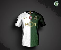 a green and white soccer jersey on a black background