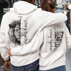 His And Hers Sweatshirts, Husband Wife Hoodies, Couple Hoodies Relationships, Hoodie Print Design Ideas, Matching Couple Hoodies Ideas, Custom Hoodies Ideas Design, Couple Hoodies Ideas Design, Matching Sweatshirts For Couples, Matching Outfits For Couples Casual