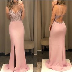 Dresses | Pink Sequined Formal Dress | Poshmark Godmother Dress, Blue Chiffon Dresses, Estilo Hipster, Long Halter Dress, V Neck Prom Dresses, Dress Women Elegant, Maxi Dress Evening, Elegant Dresses Long, Formal Dresses For Women